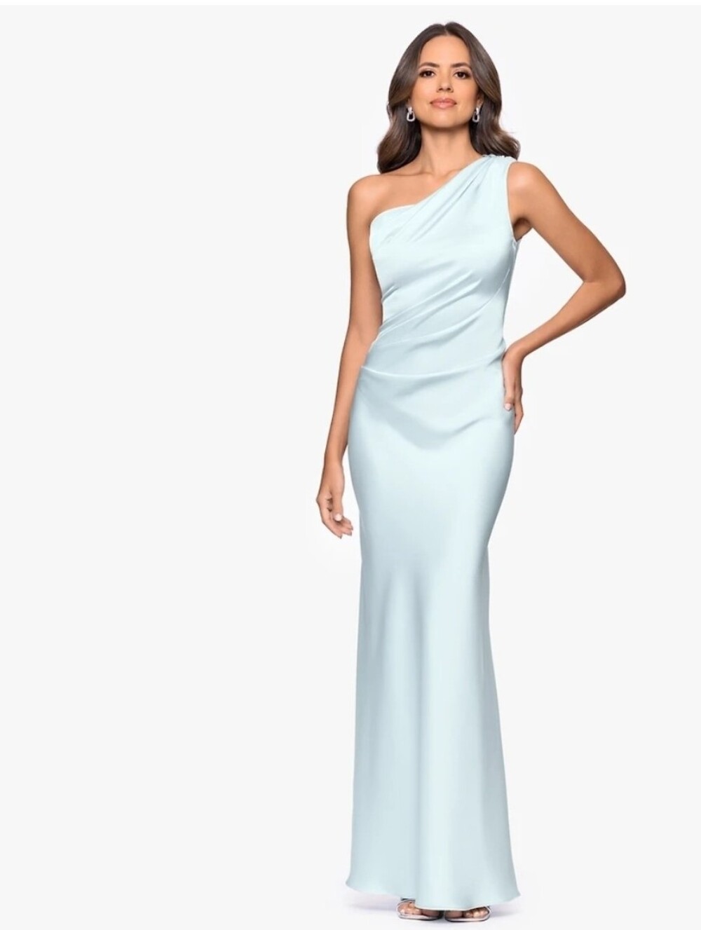 Betsy & Adam One-Shoulder Pale Blue Evening Gown Petite 6